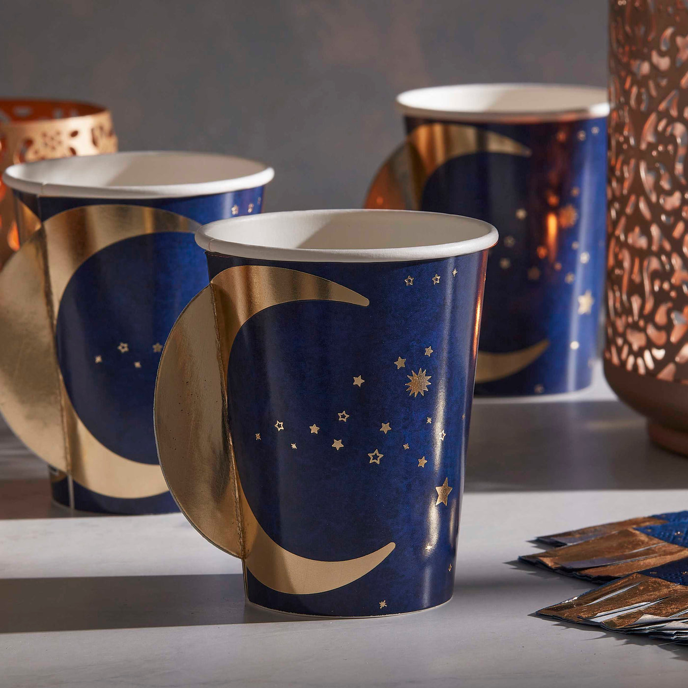 Navy & Gold Pop Out Moon Eid Paper Cups