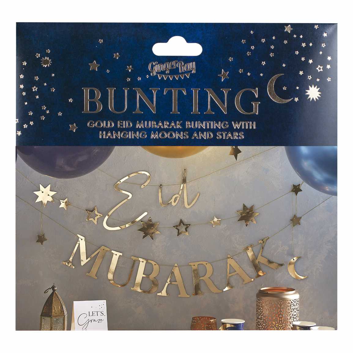Gold Moon & Stars Eid Mubarak Bunting
