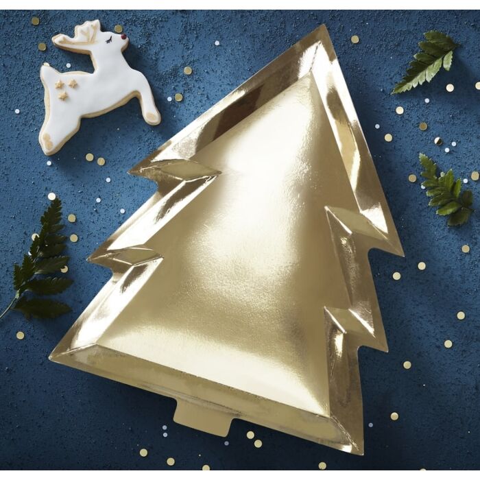 Gold Christmas Tree Plates - Ralph and Luna Party Shop