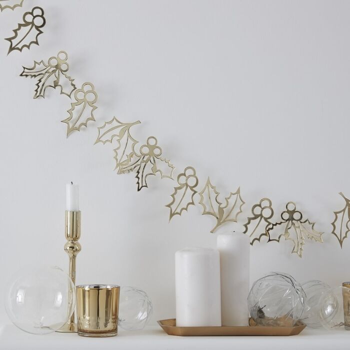Gold Holly Christmas Bunting Decoration - Ralph and Luna Party Shop
