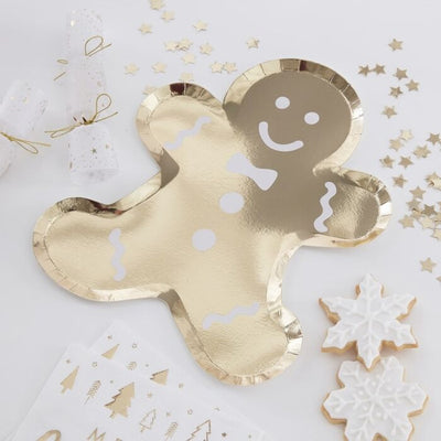Gold Christmas Gingerbread Paper Plates - Ralph and Luna Party Shop