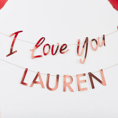 Customisable I Love You Rose Gold Bunting Banner - Ralph and Luna Party Shop