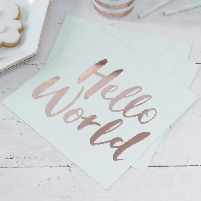Hello World Paper Napkins Foiled - Ralph and Luna Party Shop