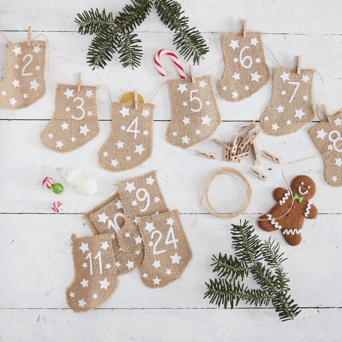 Hessian Stockings Fill Your Own Advent Calendar - Ralph and Luna Party Shop