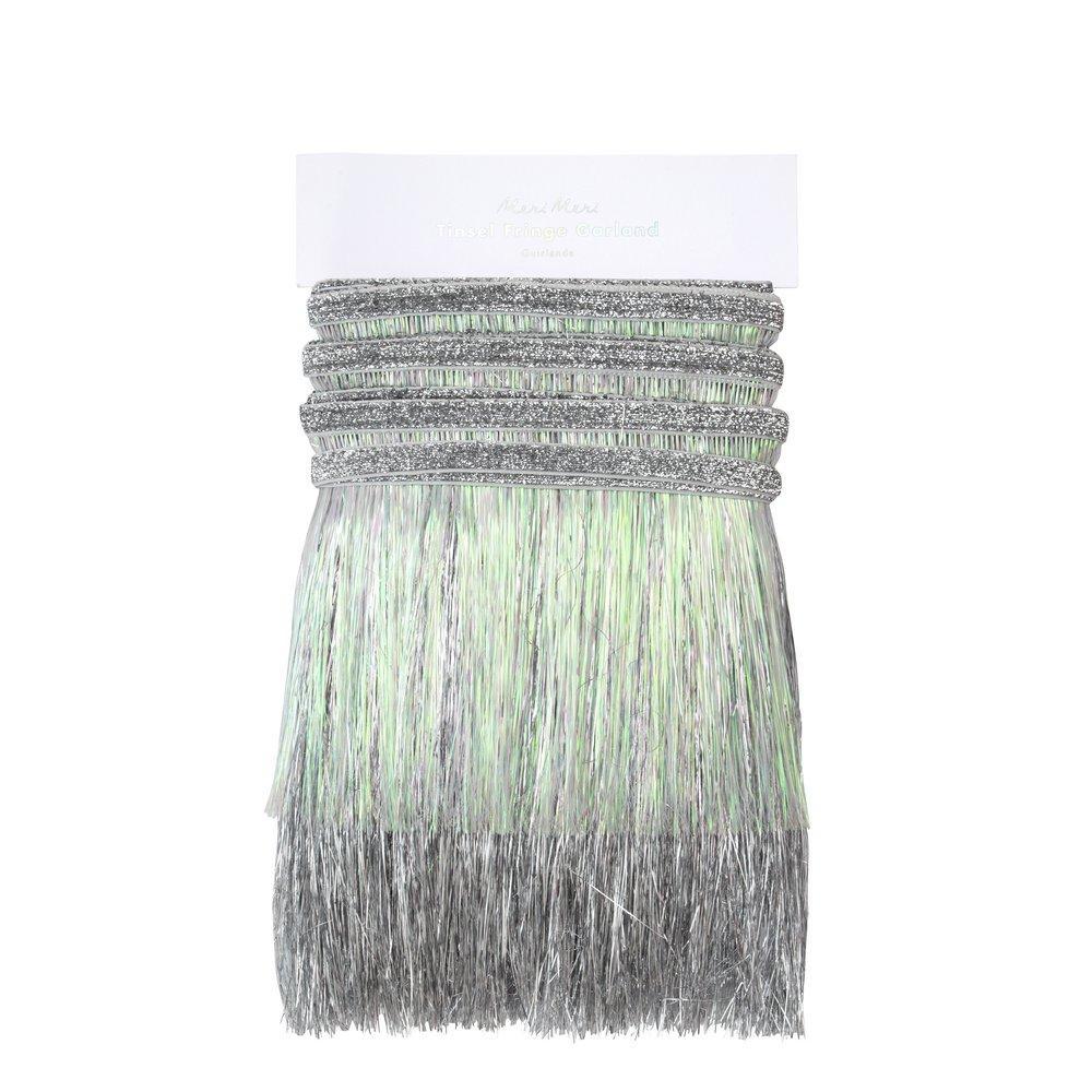Silver Iridescent Tinsel Fringe Garland - Ralph and Luna Party Shop