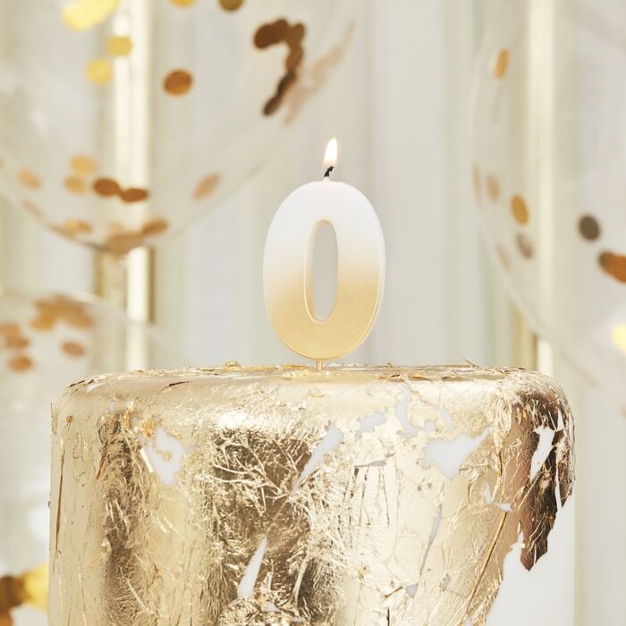 GOLD OMBRE '0' NUMBER BIRTHDAY CANDLE - Ralph and Luna Party Shop