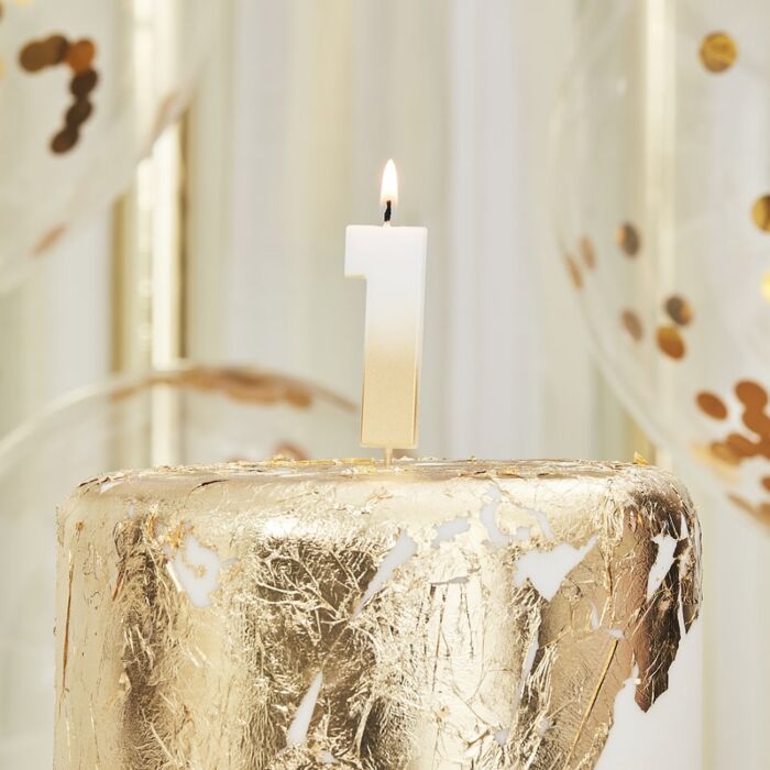 GOLD OMBRE '1' NUMBER BIRTHDAY CANDLE - Ralph and Luna Party Shop