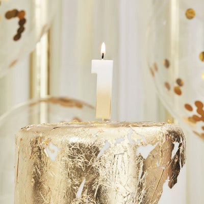 GOLD OMBRE '1' NUMBER BIRTHDAY CANDLE - Ralph and Luna Party Shop