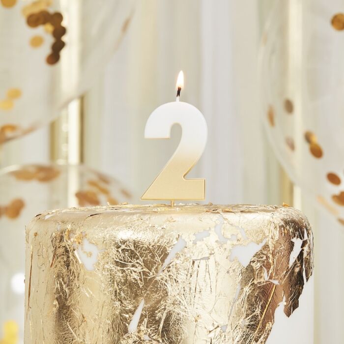 GOLD OMBRE '2' NUMBER BIRTHDAY CANDLE - Ralph and Luna Party Shop