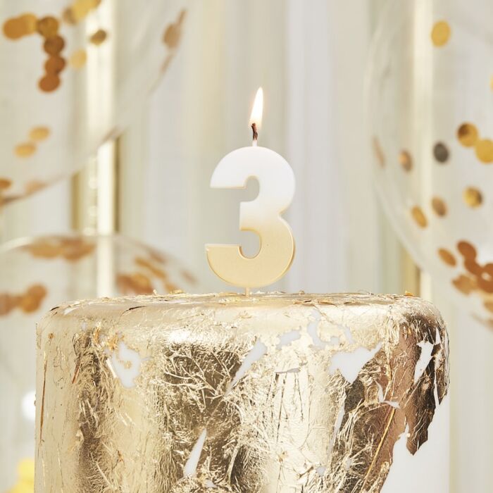 GOLD OMBRE '3' NUMBER BIRTHDAY CANDLE - Ralph and Luna Party Shop