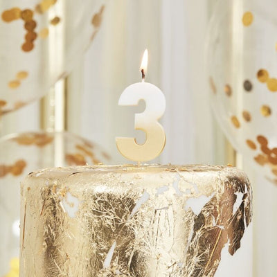 GOLD OMBRE '3' NUMBER BIRTHDAY CANDLE - Ralph and Luna Party Shop