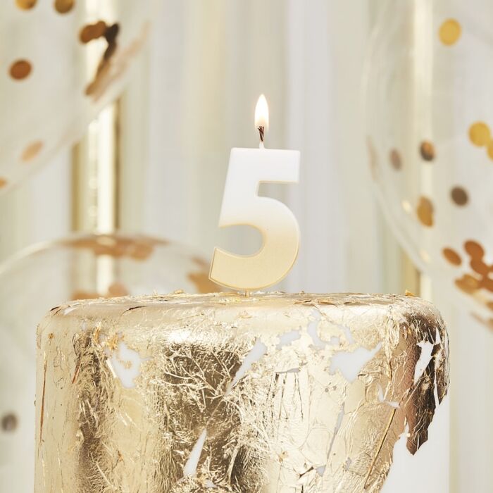 GOLD OMBRE '5' NUMBER BIRTHDAY CANDLE - Ralph and Luna Party Shop