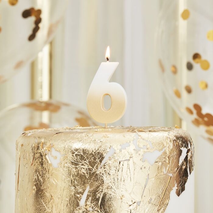GOLD OMBRE '6' NUMBER BIRTHDAY CANDLE - Ralph and Luna Party Shop