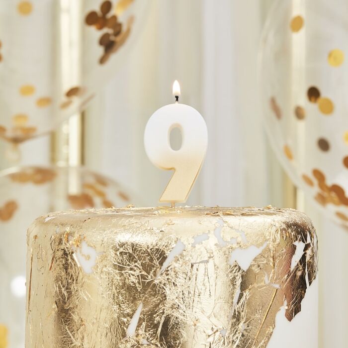 GOLD OMBRE '9' NUMBER BIRTHDAY CANDLE - Ralph and Luna Party Shop