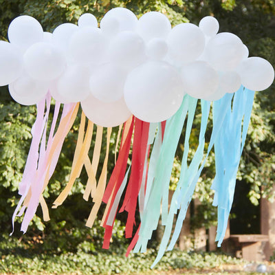 White Cloud Balloon Garland with Rainbow Streamers