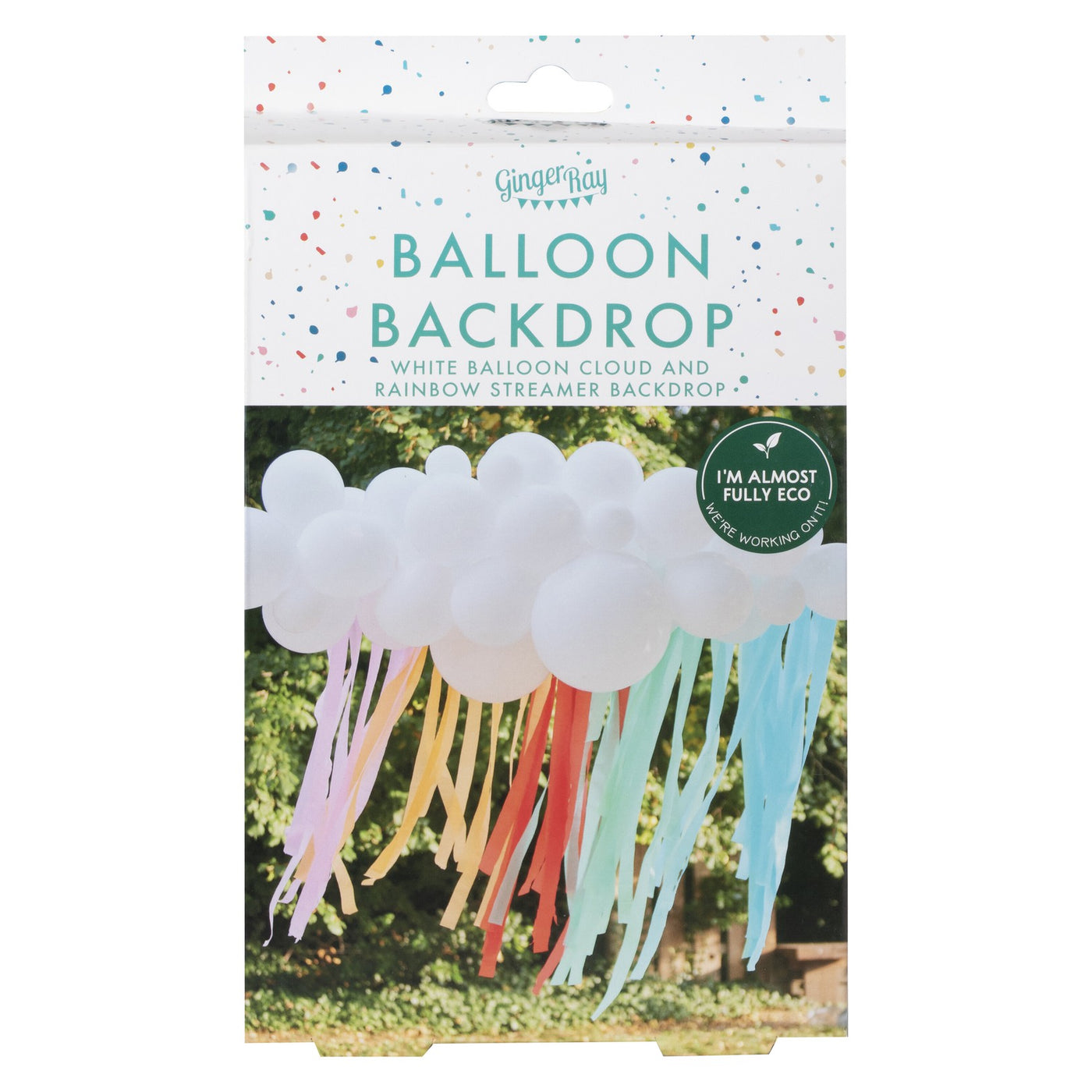 White Cloud Balloon Garland with Rainbow Streamers