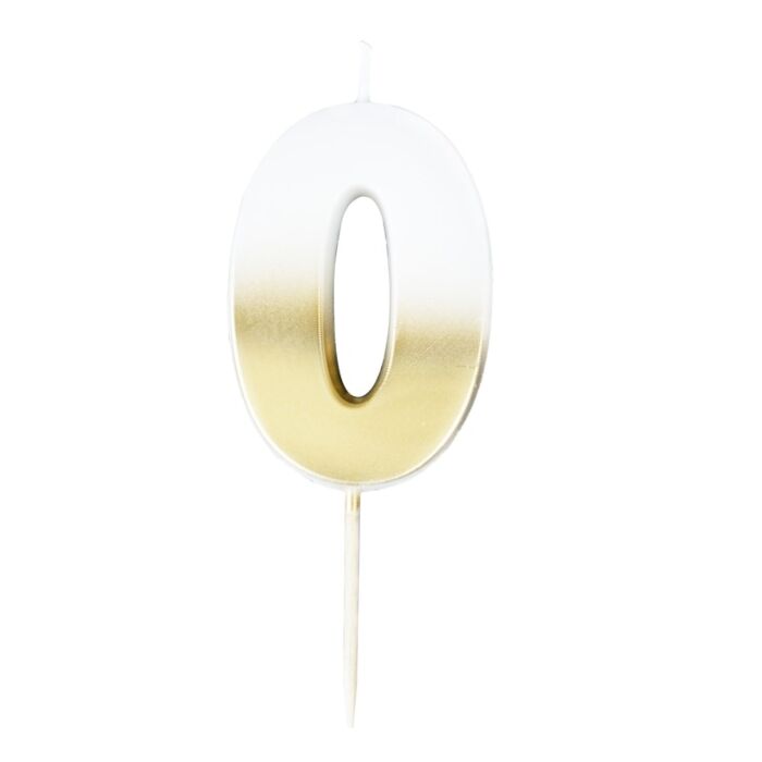 GOLD OMBRE '0' NUMBER BIRTHDAY CANDLE - Ralph and Luna Party Shop