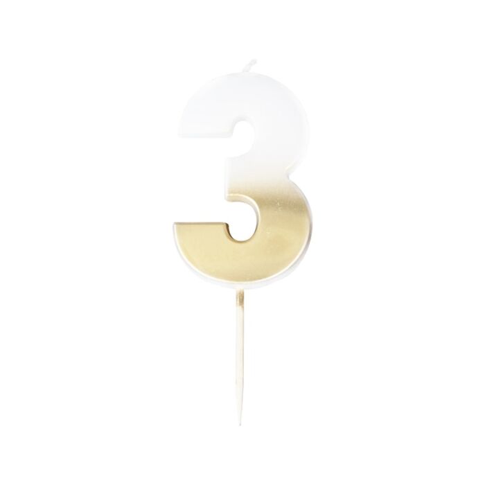 GOLD OMBRE '3' NUMBER BIRTHDAY CANDLE - Ralph and Luna Party Shop