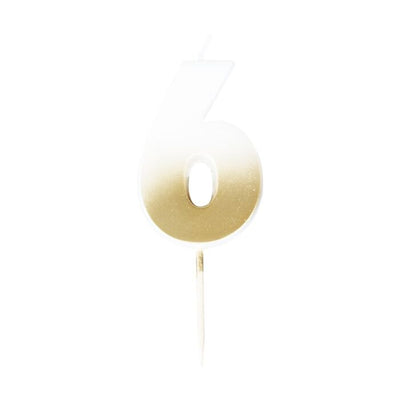 GOLD OMBRE '6' NUMBER BIRTHDAY CANDLE - Ralph and Luna Party Shop