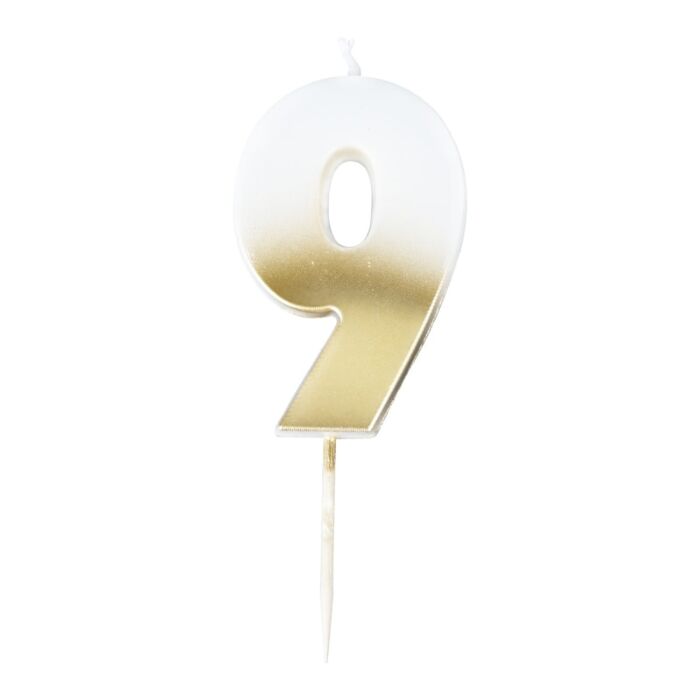 GOLD OMBRE '9' NUMBER BIRTHDAY CANDLE - Ralph and Luna Party Shop