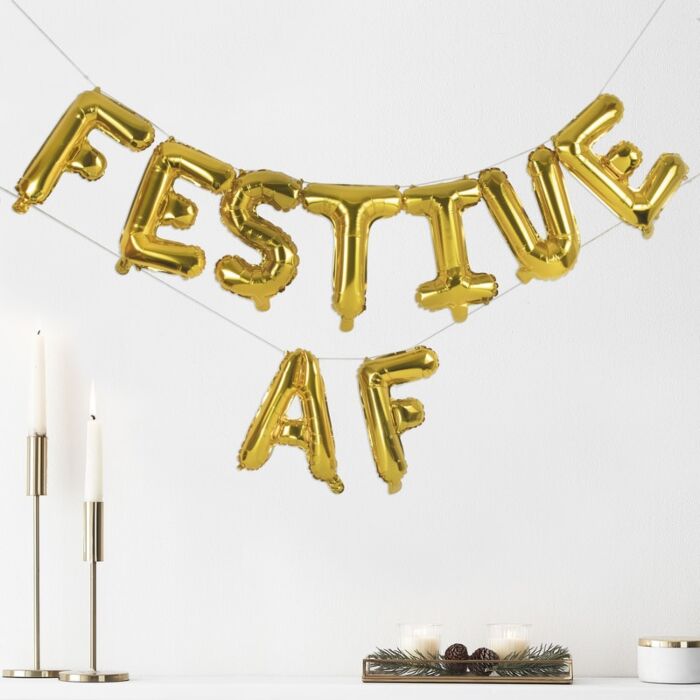 Gold 'Festive AF' Balloon Bunting - Ralph and Luna Party Shop
