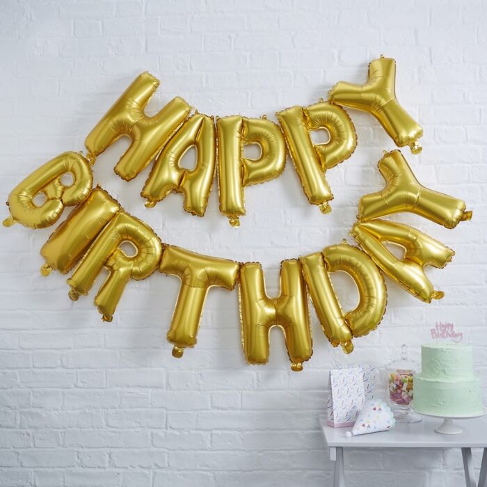 Gold Happy Birthday Bunting Balloon - Ralph and Luna Party Shop