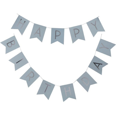 Blue and Silver Foil Happy Birthday Banner - Ralph and Luna Party Shop