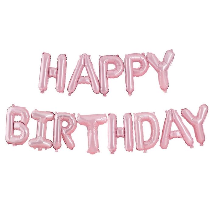 Matte Pink Happy Birthday Bunting Balloons - Ralph and Luna Party Shop