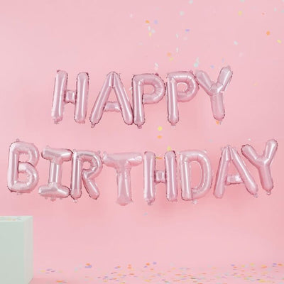 Matte Pink Happy Birthday Bunting Balloons - Ralph and Luna Party Shop