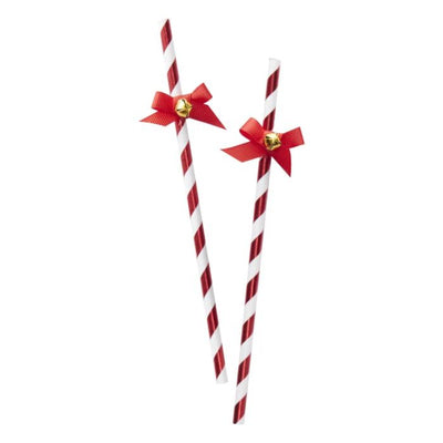 Christmas Red & Gold Straws With Bells - Ralph and Luna Party Shop