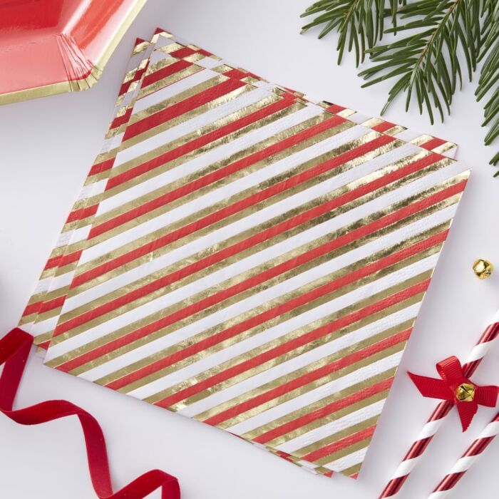 Christmas Red & Gold Stripe Napkins - Ralph and Luna Party Shop