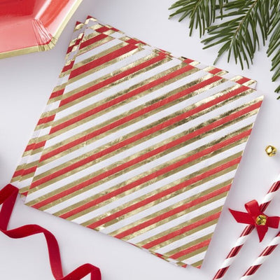 Christmas Red & Gold Stripe Napkins - Ralph and Luna Party Shop
