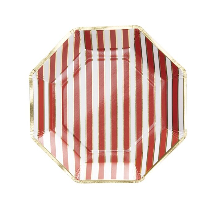 Christmas Red & Gold Stripe Plates - Ralph and Luna Party Shop