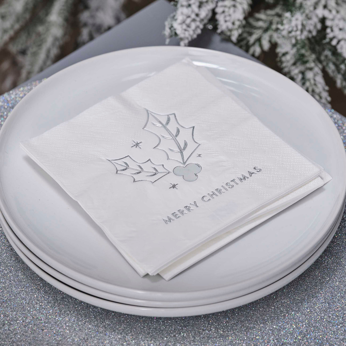 Silver Merry Christmas Paper Napkins