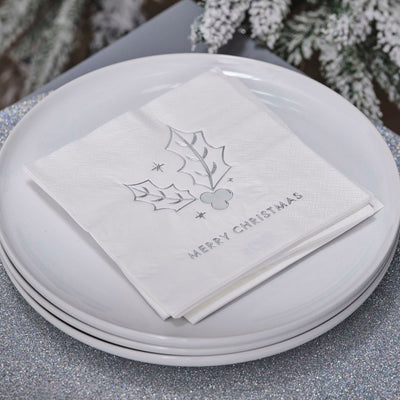 Silver Merry Christmas Paper Napkins
