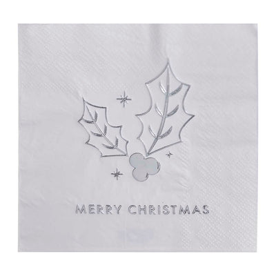 Silver Merry Christmas Paper Napkins