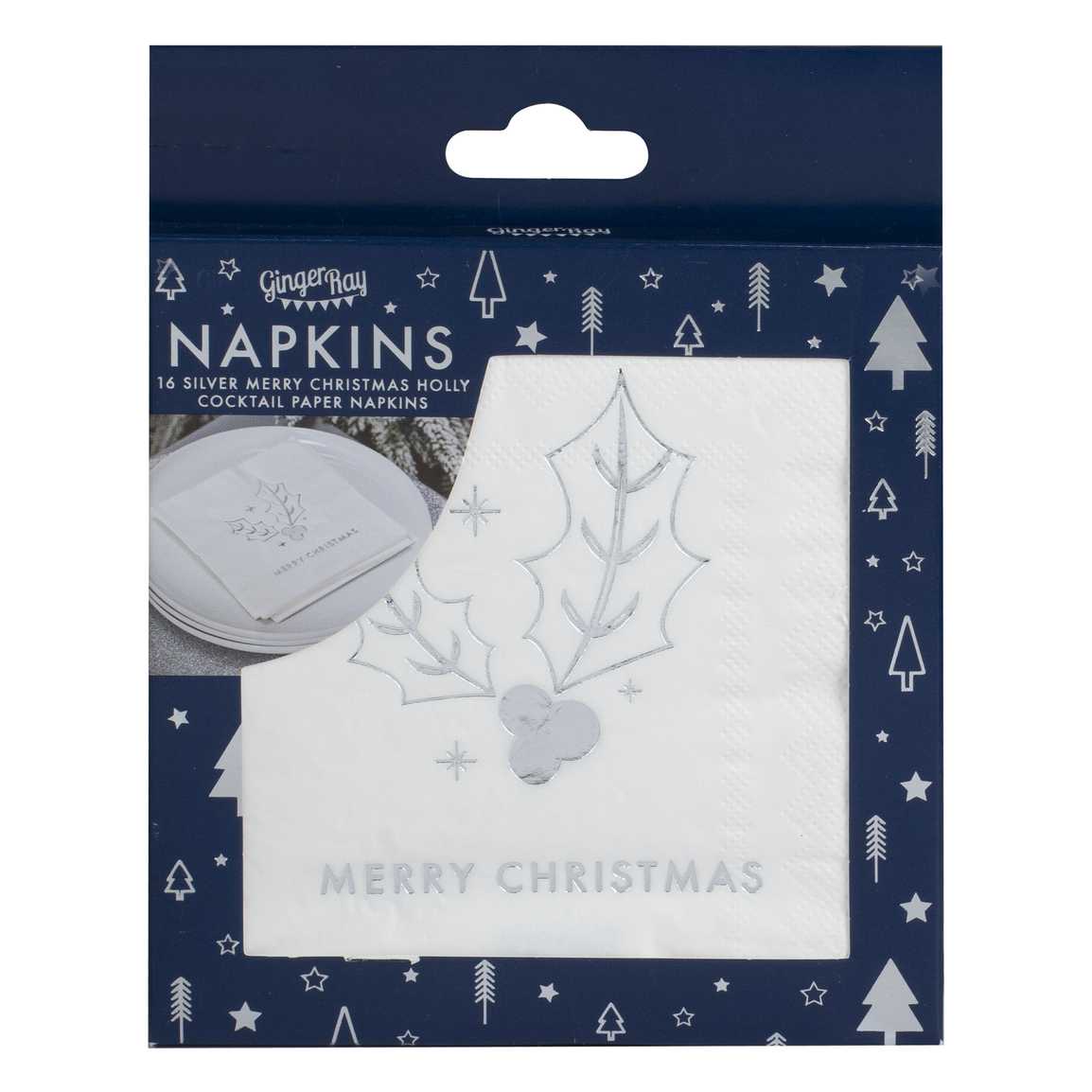 Silver Merry Christmas Paper Napkins