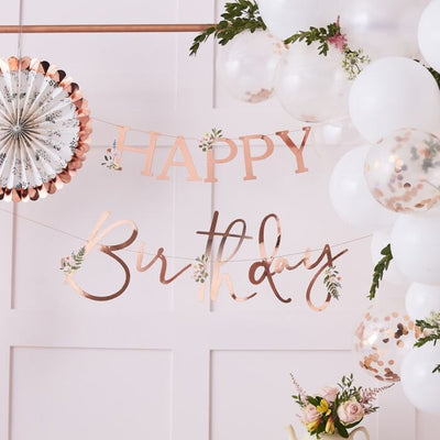 Let's Partea Bunting Rose Gold Happy Birthday - Ralph and Luna Party Shop