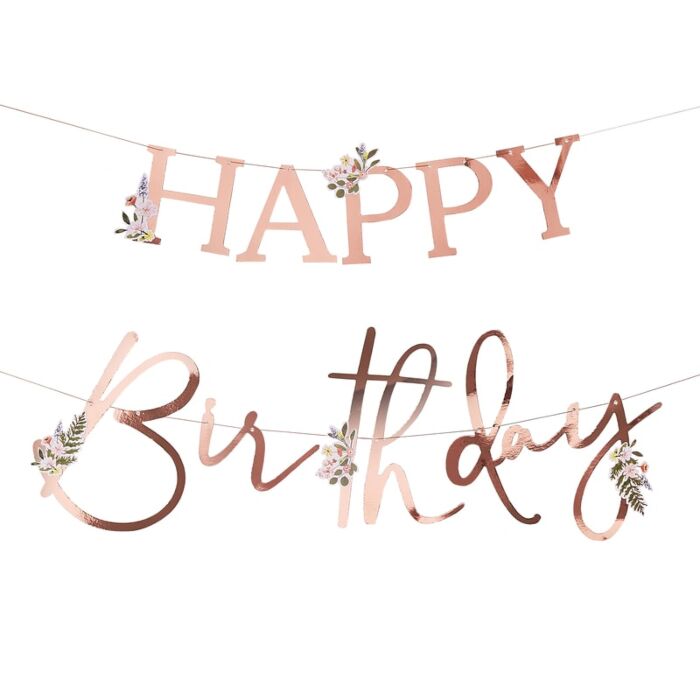 Let's Partea Bunting Rose Gold Happy Birthday - Ralph and Luna Party Shop