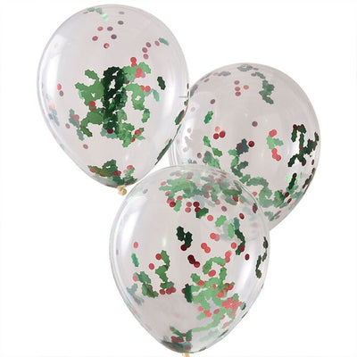 Christmas Holly and Berries Confetti Party Balloons - Ralph and Luna Party Shop