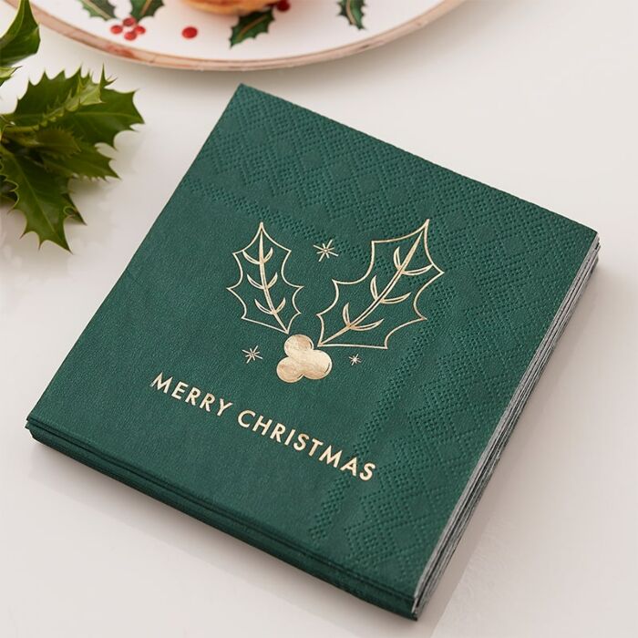 Green Merry Christmas Cocktail Napkins - Ralph and Luna Party Shop