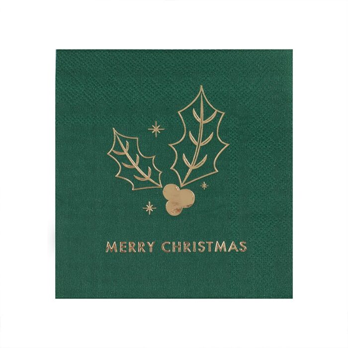 Green Merry Christmas Cocktail Napkins - Ralph and Luna Party Shop