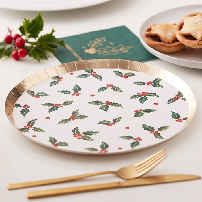 Christmas Holly Leaf Paper Party Plates - Ralph and Luna Party Shop