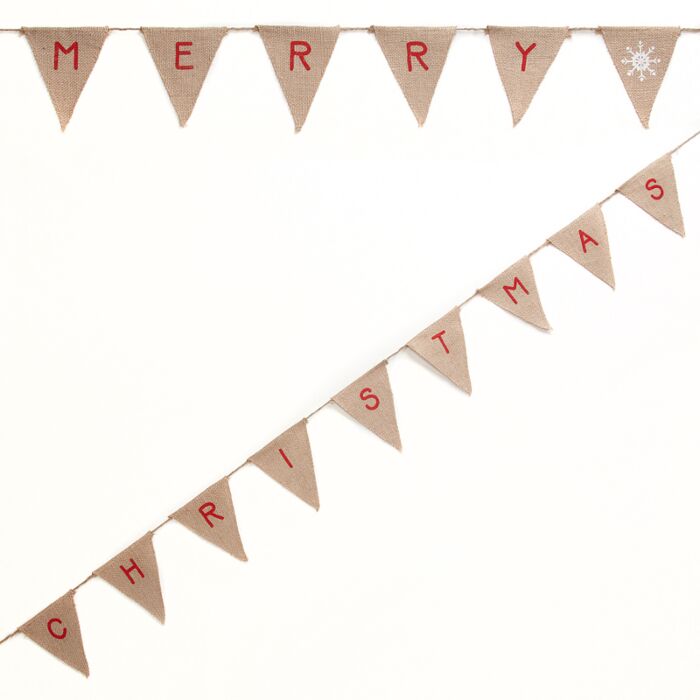 Merry Christmas Hessian Burlap Bunting - Vintage Noel - Ralph and Luna Party Shop